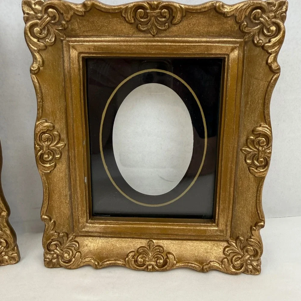 Vintage Gold Ornate Picture Frames Set of 2 Scalloped Scroll Wall Decor 6x7